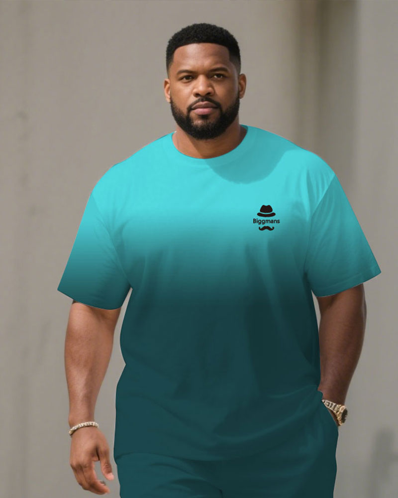 Big & Tall Blue Green Gradient T-Shirt Shorts Set for big men view 2