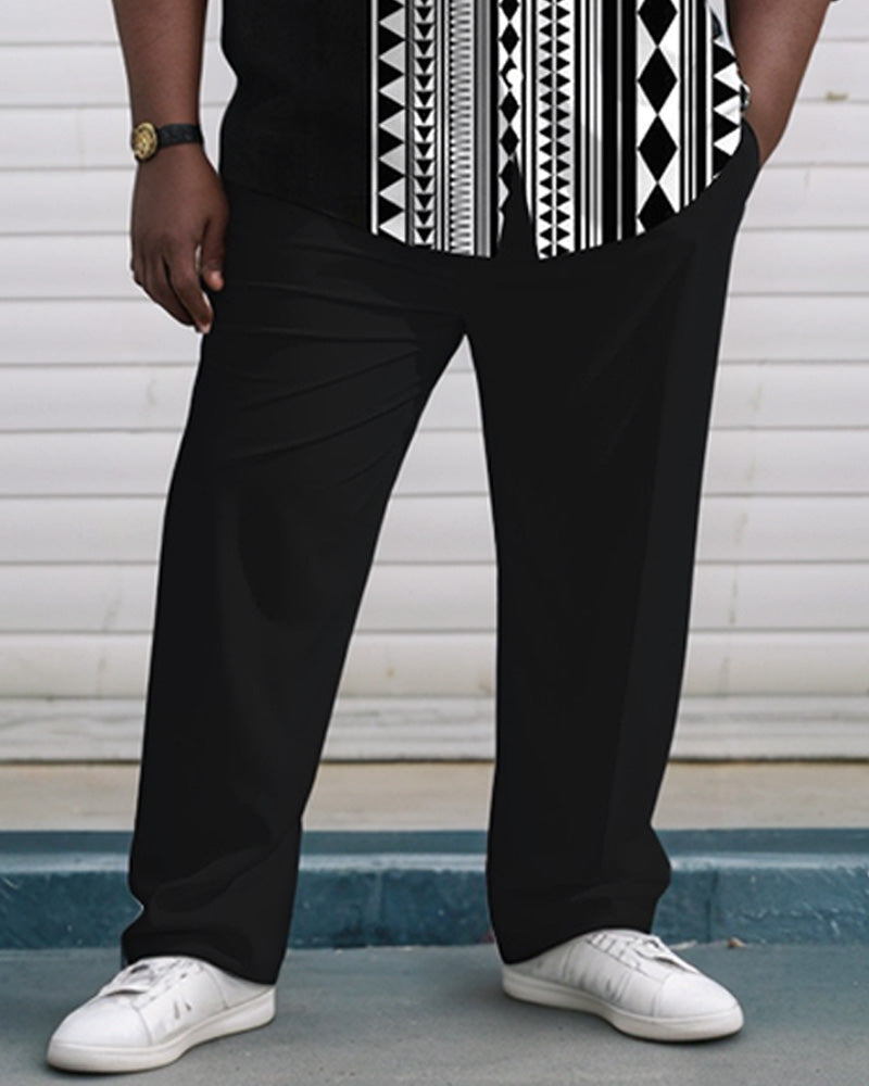 Big & Tall Black Geometric Graphic T-Shirt Pants Set for big men view 3