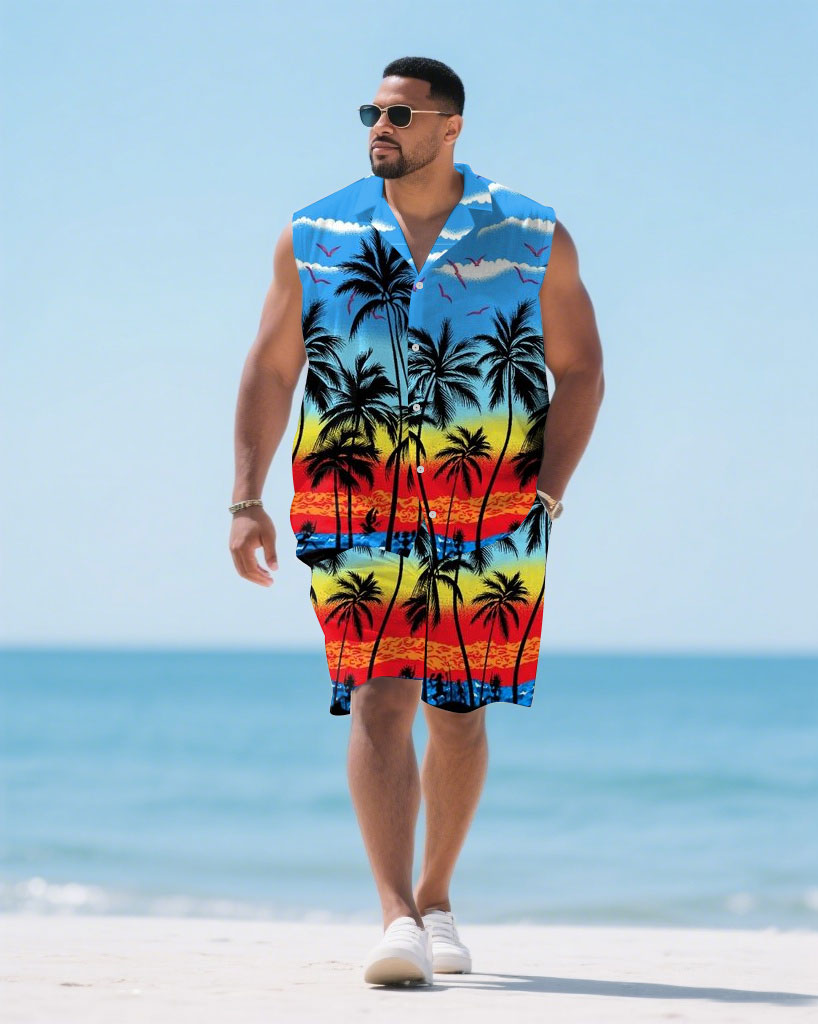 Big & Tall Hawaiian T-Shirt Shorts Set for big men view 1