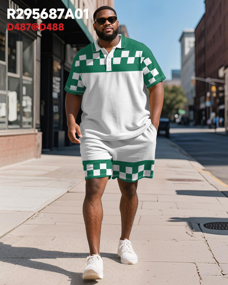 Big & Tall Blue Colorblock Graphic Polo Shorts Set for big men view 6