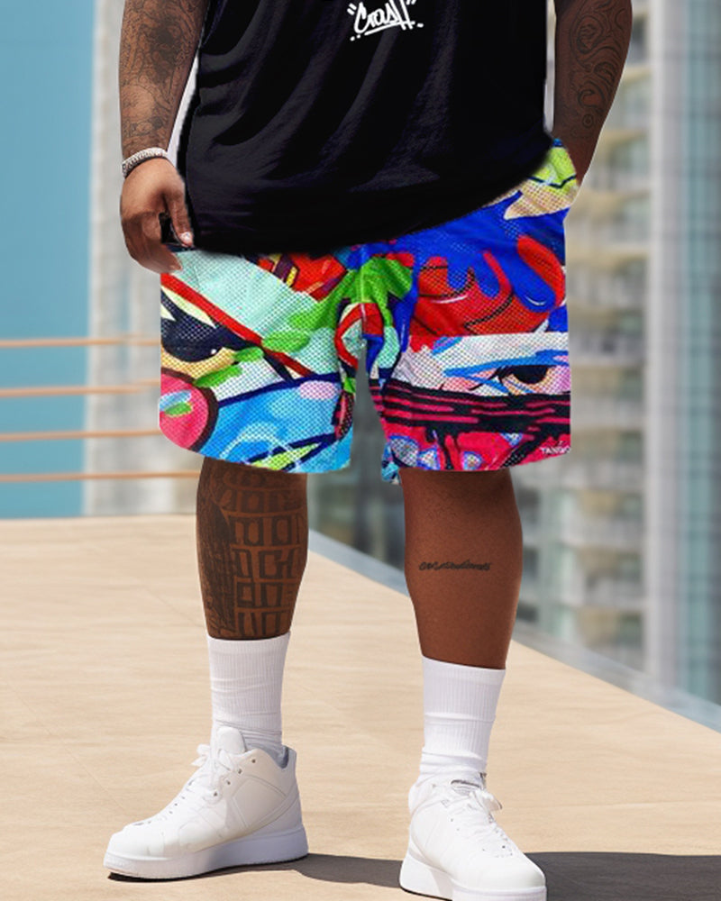 Big & Tall Graffiti Patchwork Two-piece Set for big men view 3