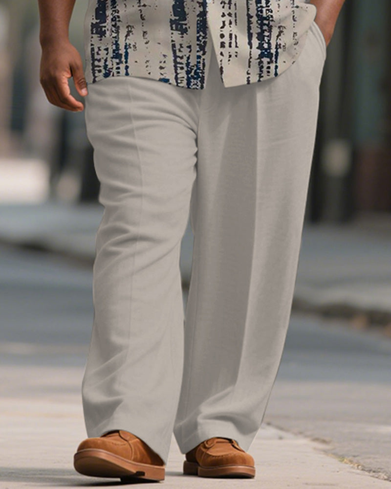 Big & Tall Gray Geometric Graphic T-Shirt Pants Set for big men view 3