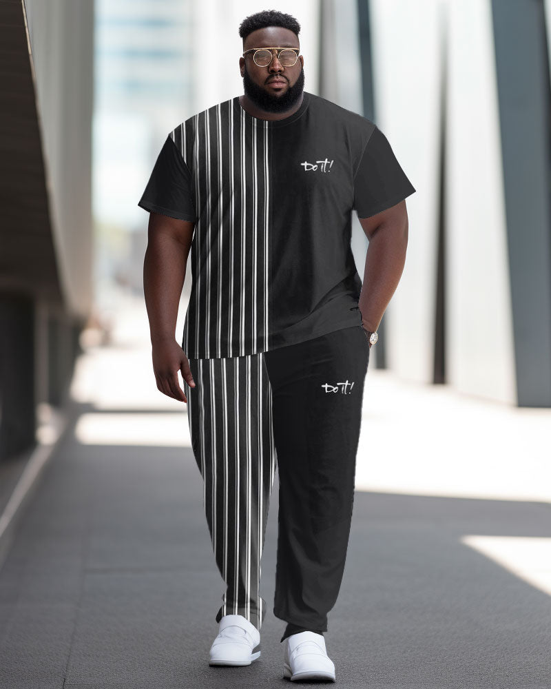Big & Tall Striped Streetwear Two-piece Set for big men view 1