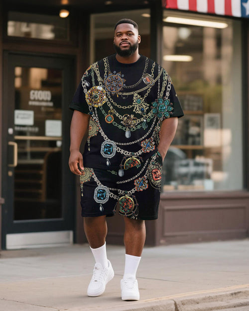 Big & Tall Black Streetwear T-Shirt Shorts Set for big men view 1