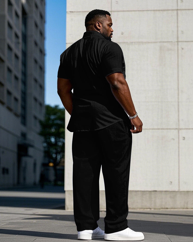 Big & Tall Black Business Casual T-Shirt Pants Set for big men view 4