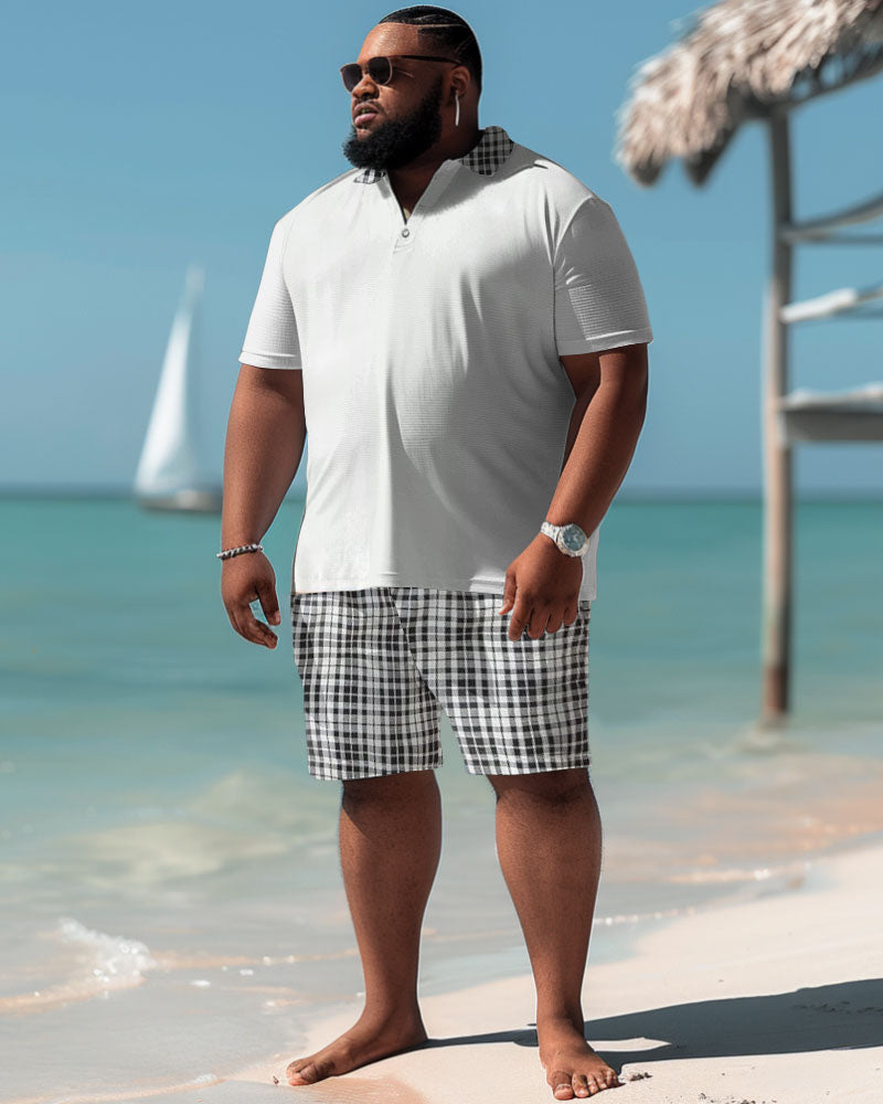 Big & Tall Plaid T-Shirt Shorts Set for big men view 2