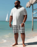 Big & Tall Plaid T-Shirt Shorts Set for big men view 2