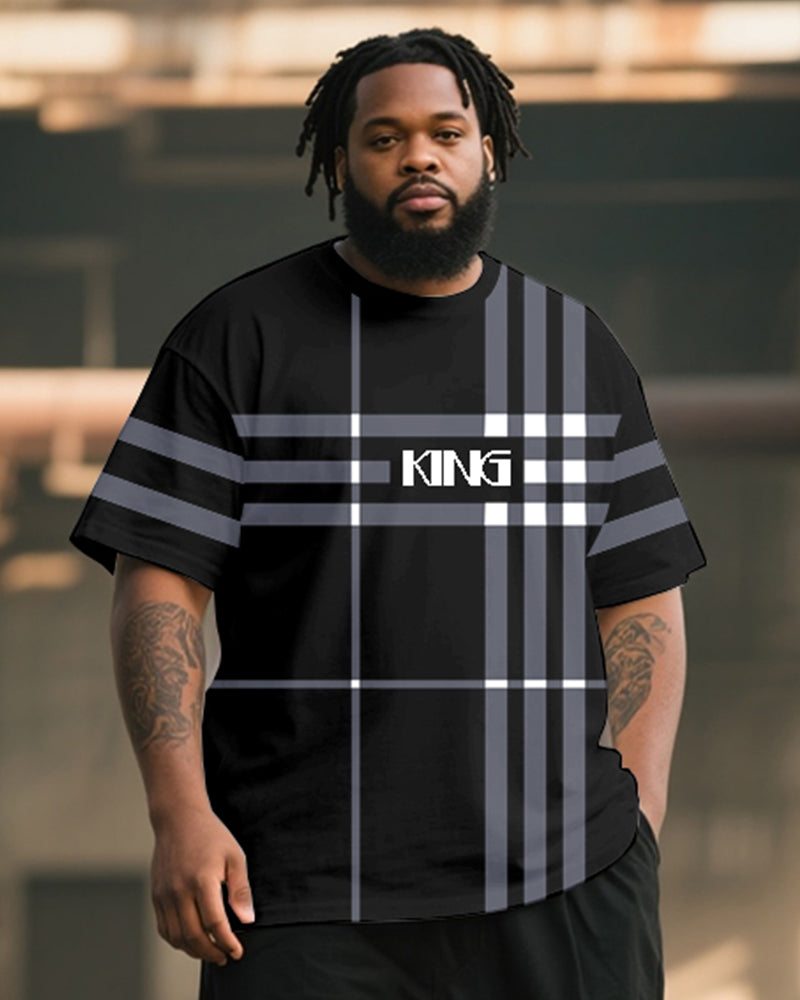 Big & Tall Black Gray Plaid T-Shirt Pants Set for big men view 2