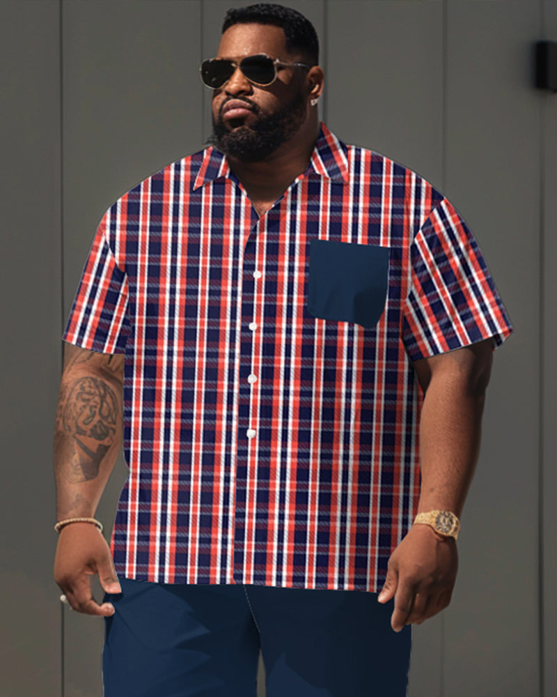 Big & Tall Red Plaid Graphic T-Shirt Shorts Set for big men view 2