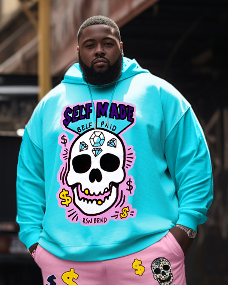 Big & Tall Blue Pink Streetwear Hoodie Sweatpants Set for big men view 2