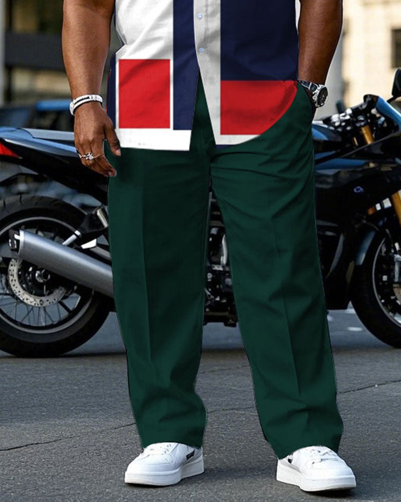 Big & Tall Green Colorblock T-Shirt Pants Set for big men view 3