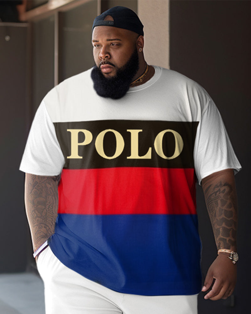 Big & Tall Colorblock Graphic Patchwork Two-piece Set for big men view 2