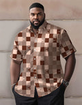 Big & Tall Plaid Graphic Patchwork Short Sleeve Shirt for big men view 1