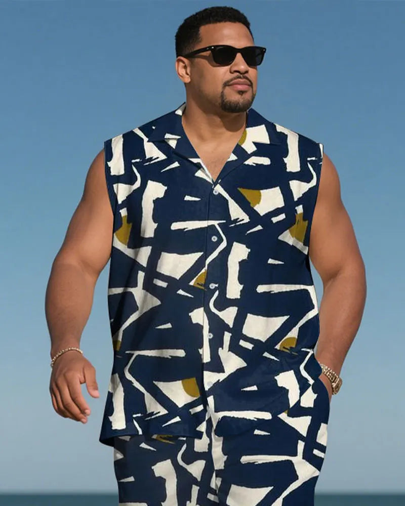 Big & Tall Hawaiian Graphic T-Shirt Shorts Set for big men view 2