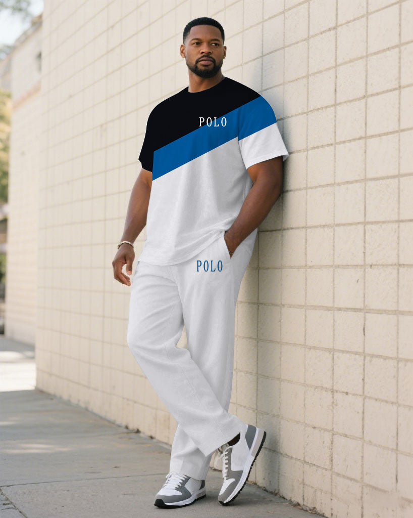 Big & Tall Black White Colorblock T-Shirt Pants Set for big men view 1