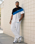 Big & Tall Black White Colorblock T-Shirt Pants Set for big men view 1