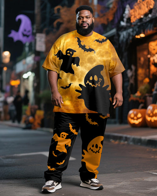 Big & Tall Black Yellow Graphic T-Shirt Pants Set for big men view 1