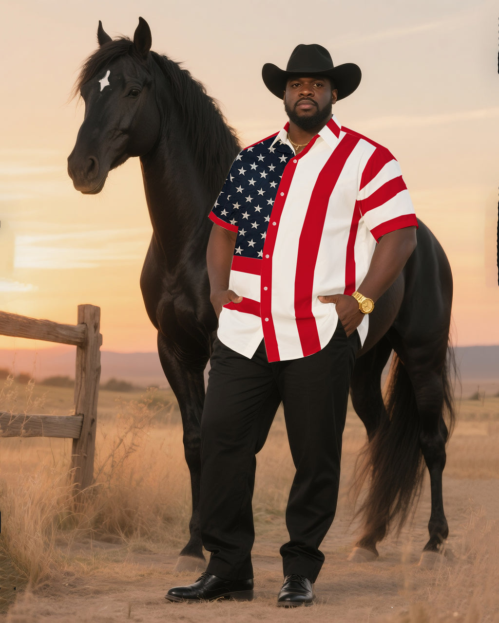 Big & Tall Western T-Shirt Pants Set for big men view 1