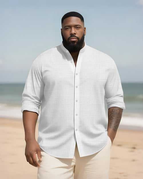 Big & Tall Solid Color Patchwork Long Sleeve Shirt for big men view 1
