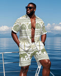 Big & Tall Green Hawaiian Tropical T-Shirt Shorts Set for big men view 1