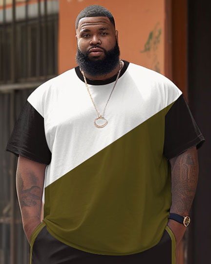 Big & Tall Green Colorblock T-Shirt Shorts Set for big men view 2