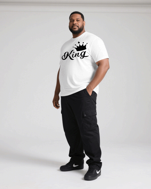 Big & Tall Black White Graphic T-Shirt Pants Set for big men view 2
