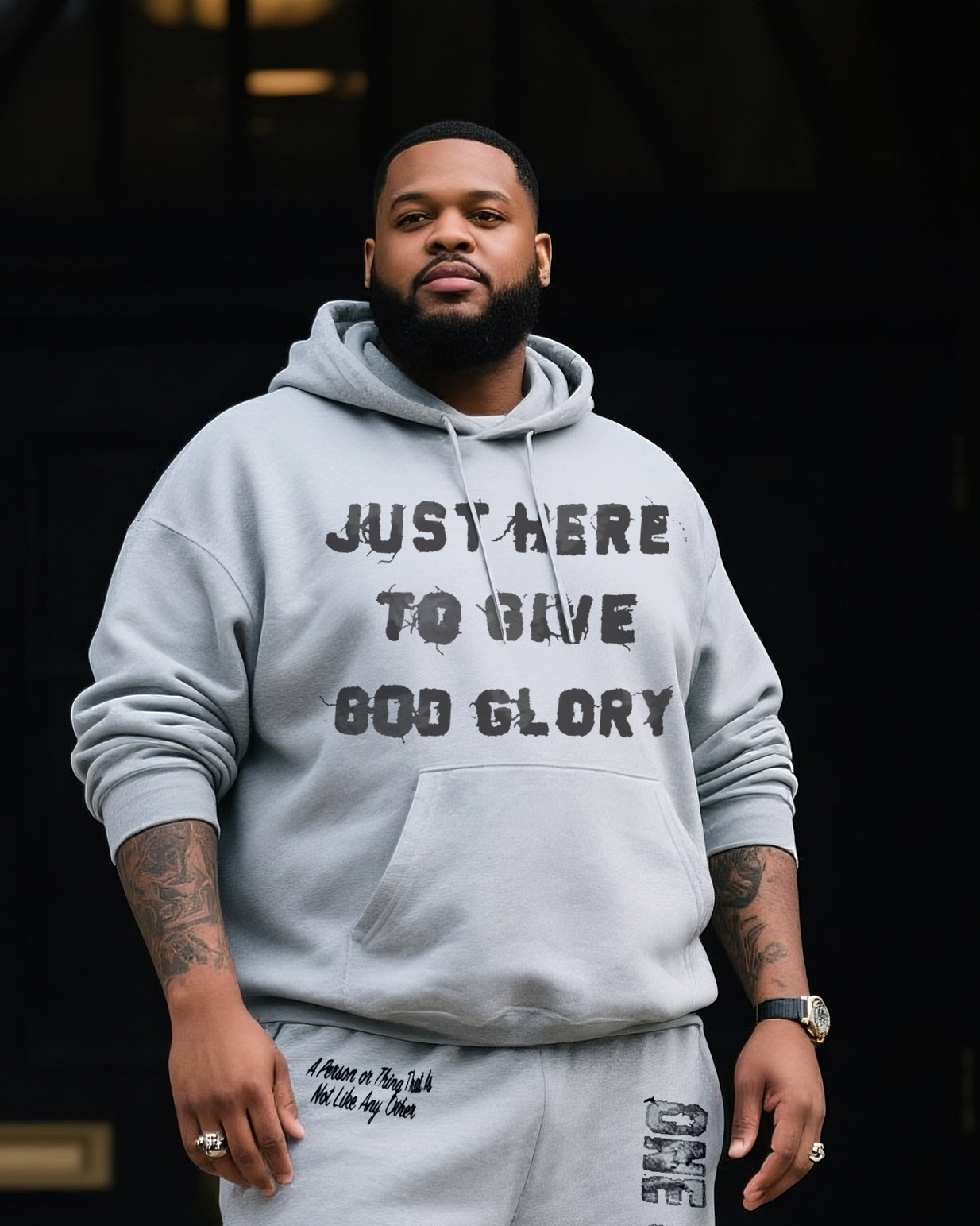 Big & Tall Denim Colorblock Geometric Hoodie for big men view 2
