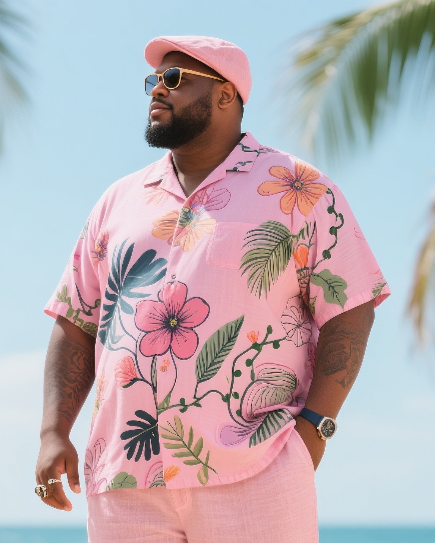 Big & Tall Floral T-Shirt Pants Set for big men view 2