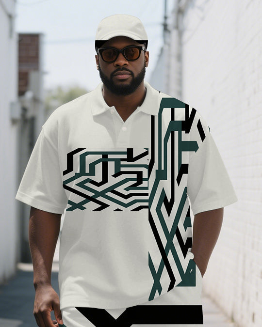 Big & Tall Colorblock Polo Shorts Set for big men view 2
