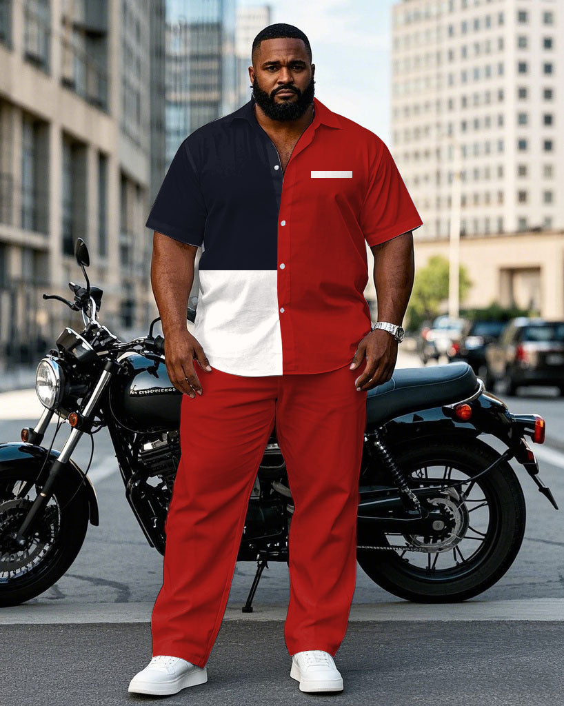 Big & Tall Red Business Casual T-Shirt Pants Set for big men view 1