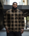 Big & Tall Brown Plaid Shirt Pants Set for big men