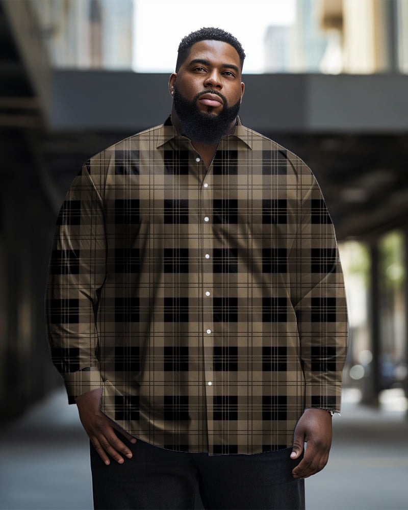 Big & Tall Brown Plaid Shirt Pants Set for big men