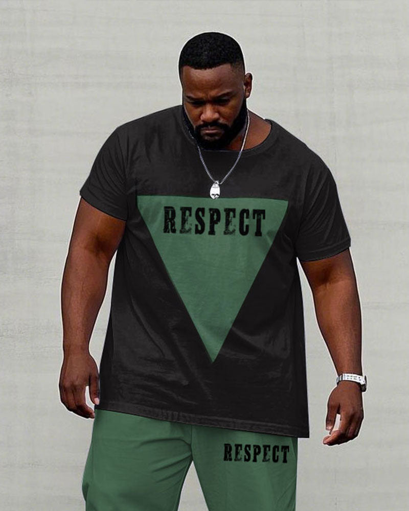 Big & Tall Black Green Geometric T-Shirt Pants Set for big men view 2