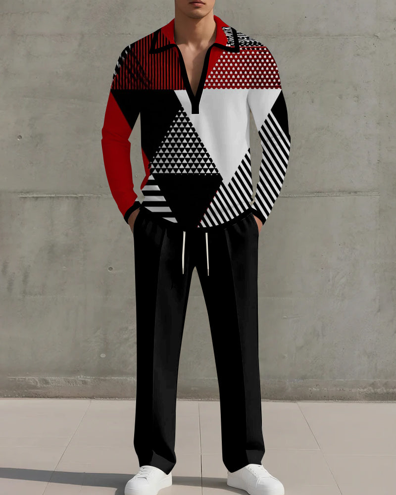 Big & Tall Black Red Geometric Two-piece Set for big men view 1