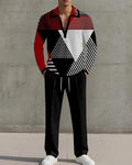 Big & Tall Black Red Geometric Two-piece Set for big men view 1