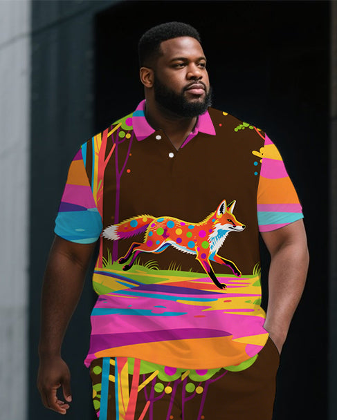 Big & Tall Graffiti Streetwear Polo Shorts Set for big men view 2