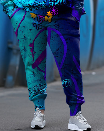 Big & Tall Blue Floral Hoodie Sweatpants Set for big men view 5