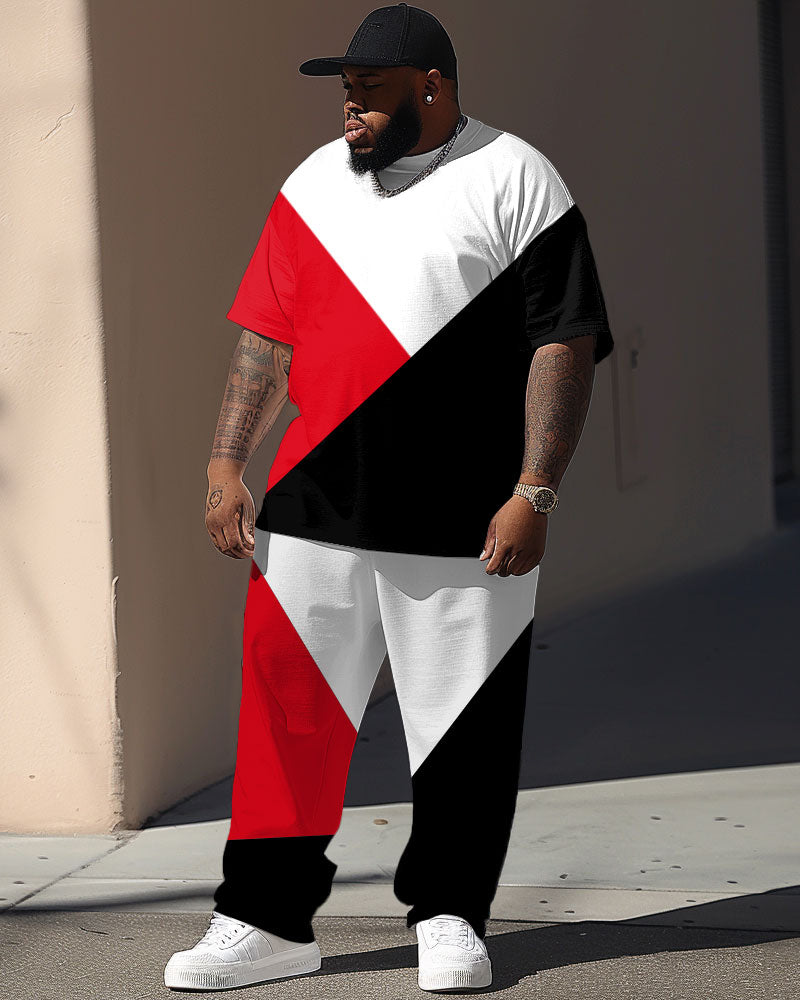 Big & Tall Black Red Colorblock Two-piece Set for big men view 1