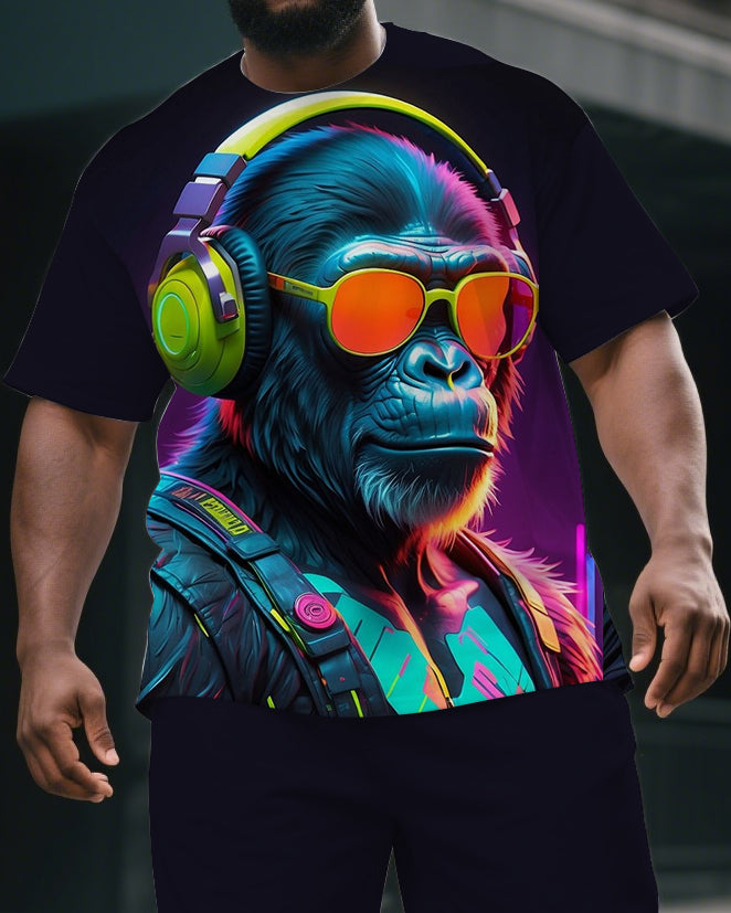 Big & Tall Graphic Streetwear T-Shirt Shorts Set for big men view 2