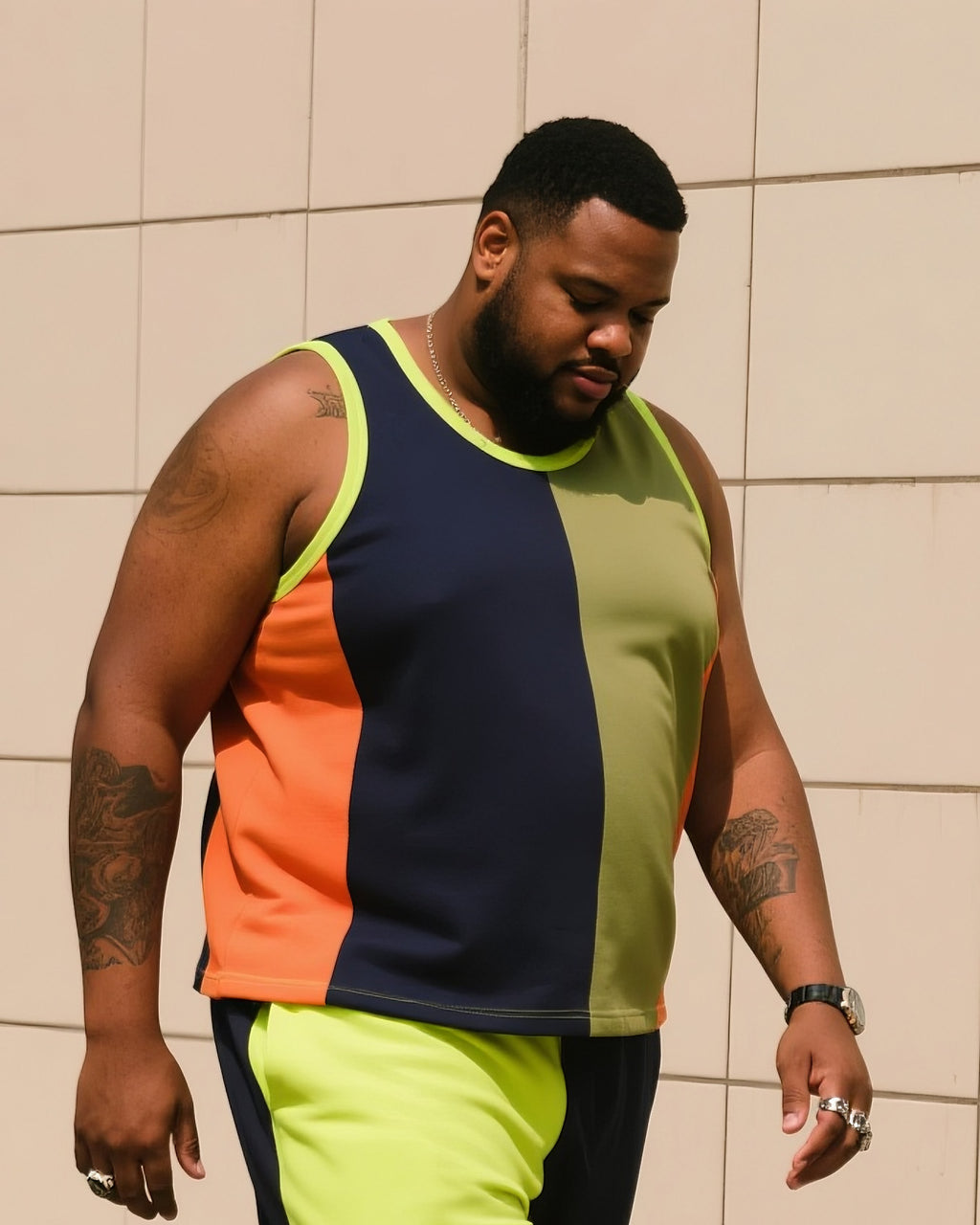 Big & Tall Colorblock Geometric Vest Pants Set for big men view 2