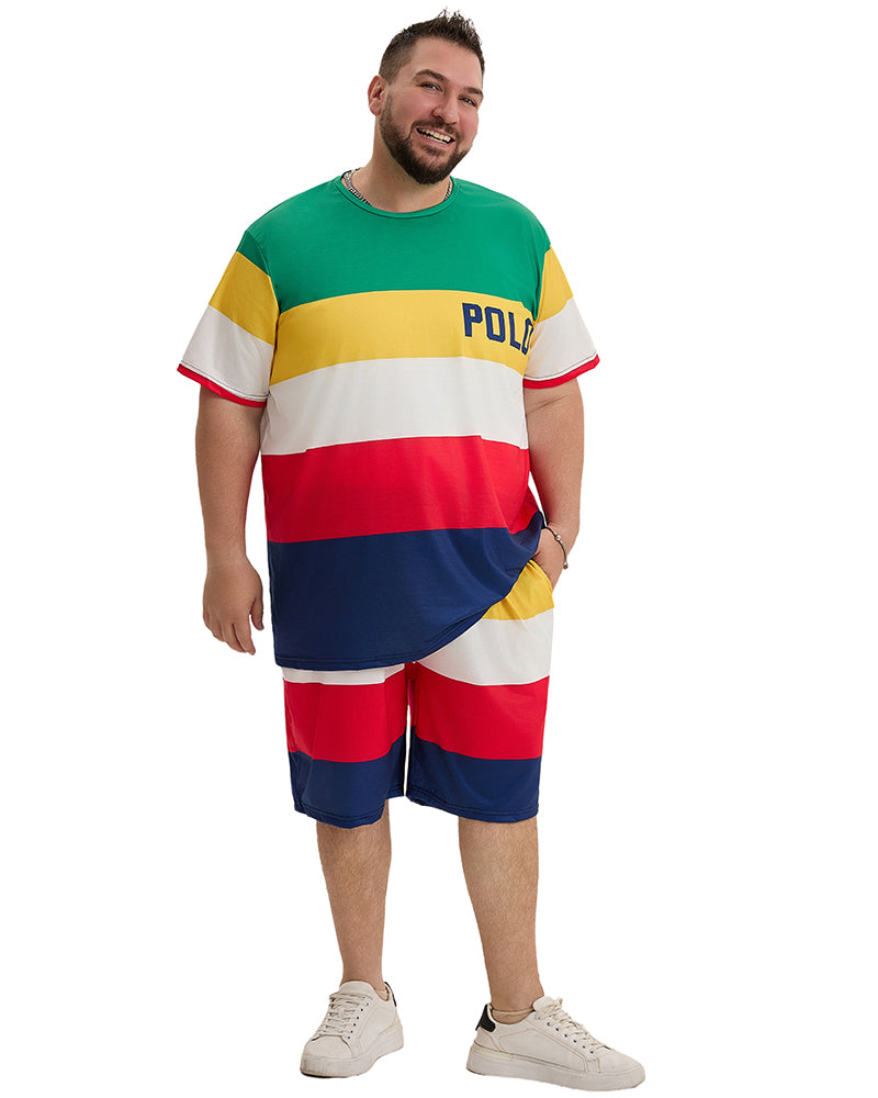 Big & Tall Striped T-Shirt Shorts Set for big men view 7