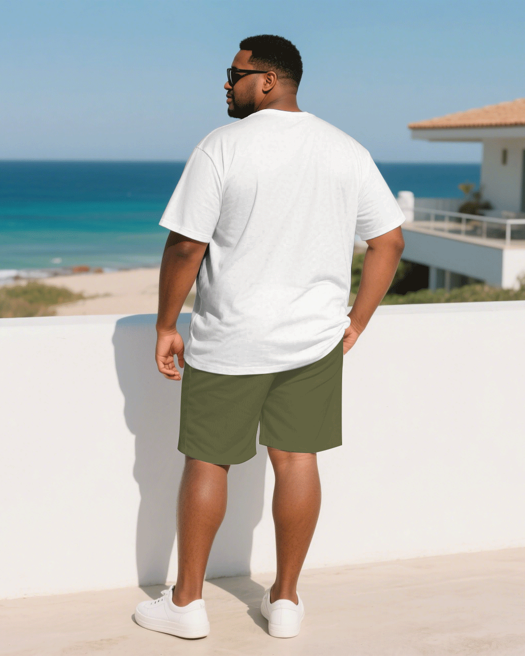 Big & Tall Black White Colorblock T-Shirt Shorts Set for big men view 4