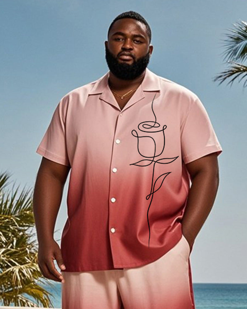 Big & Tall Red Hawaiian Gradient T-Shirt Shorts Set for big men view 2