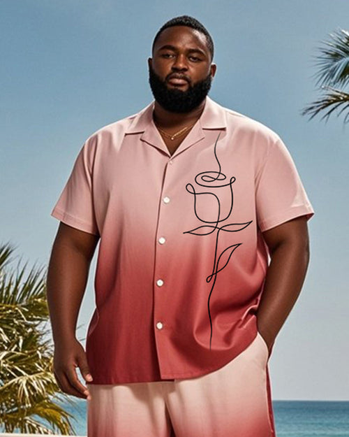 Big & Tall Red Hawaiian Gradient T-Shirt Shorts Set for big men view 2
