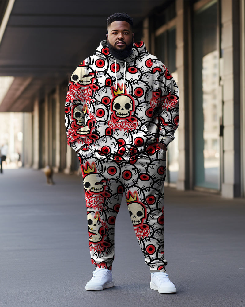 Big & Tall Red Graffiti Skull Hoodie Sweatpants Set for big men view 1