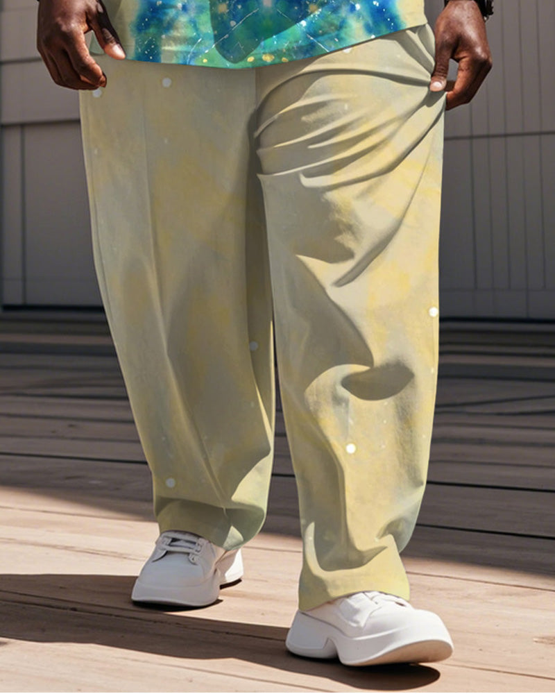 Big & Tall Yellow Geometric Graphic Vest Pants Set for big men view 3
