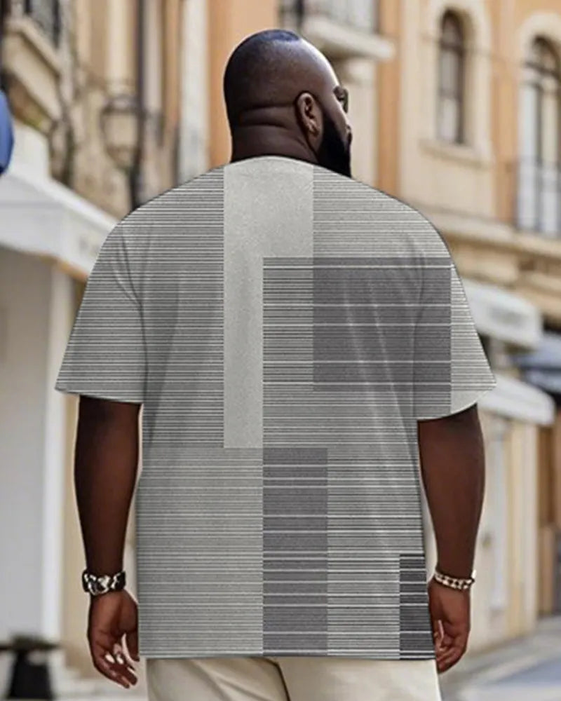 Big & Tall Gray Striped Graphic T-Shirt for big men view 2