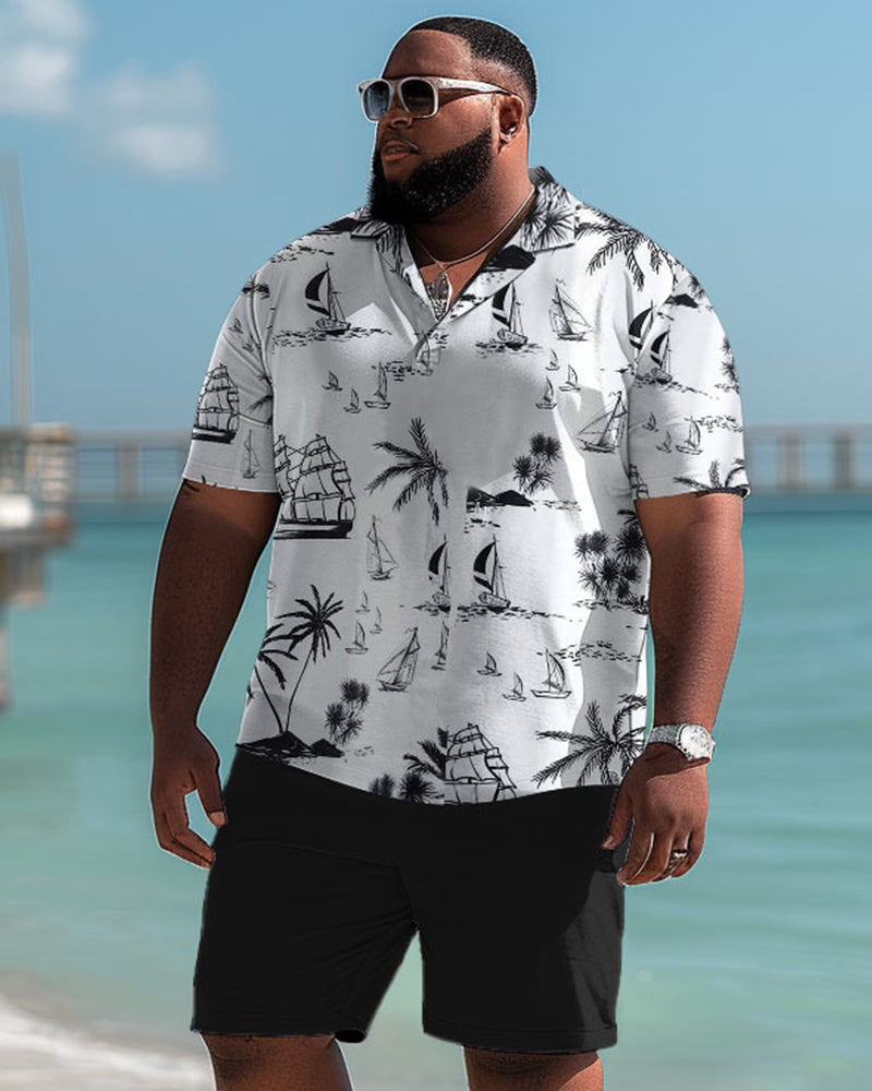 Big & Tall Hawaiian Polo Shorts Set for big men view 1