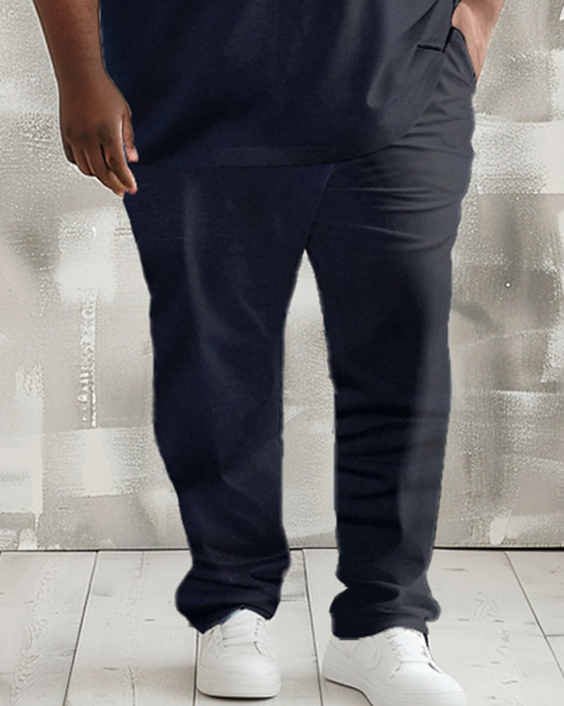 Big & Tall Patchwork Business Casual Polo Pants Set for big men view 3