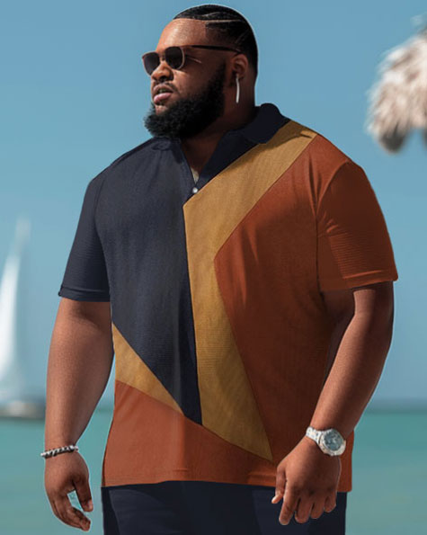 Big & Tall Colorblock Graphic Polo Shorts Set for big men view 3